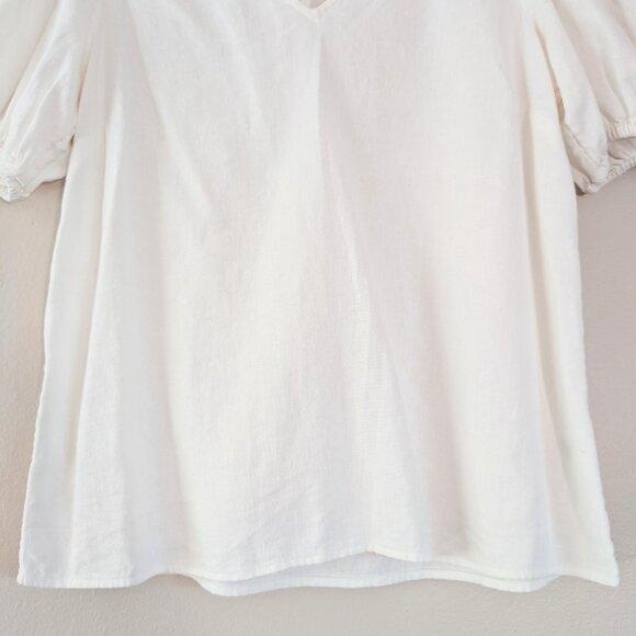 NWT Lauren Conrad Ivory Linen Blend Puff Sleeve V-Neck Top XS Vanilla Girl - Picture 4 of 11